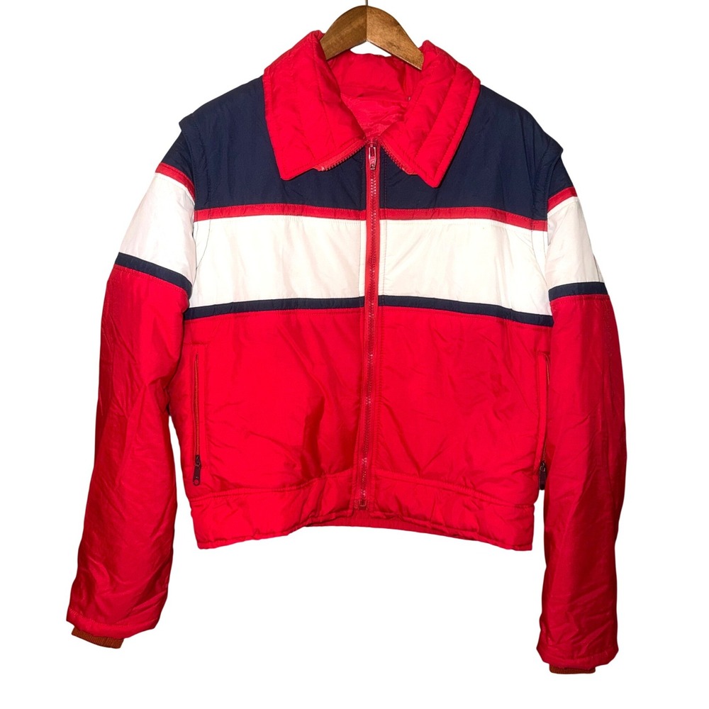 Vtg Colorblock Convert Puffer Jacket Zip Off Sleeves Vest Men L XL Hidden Hood